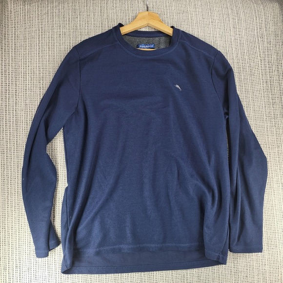 Tommy Bahama Sweater Mens Large Blue Crewneck Marlin Logo Lightweight Pullover - Picture 1 of 7